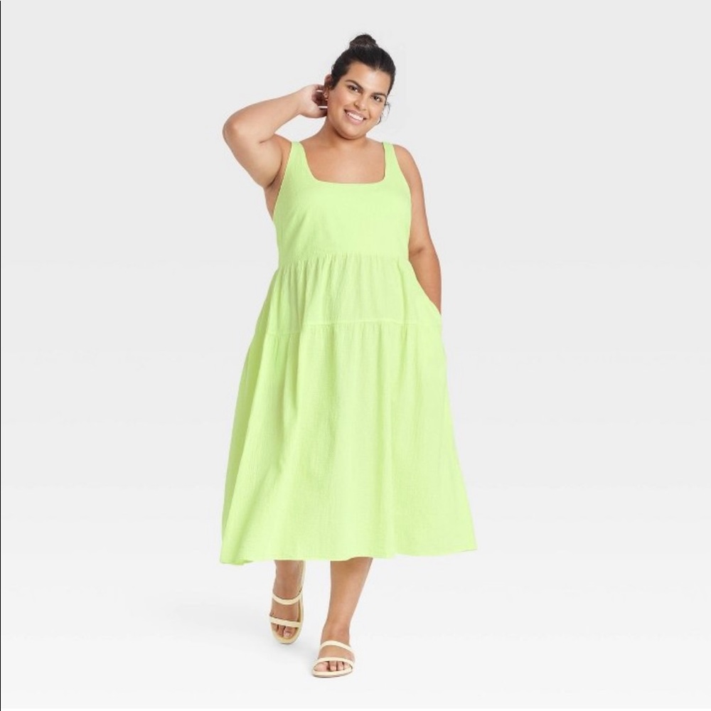Lime Green Midi Cotton Sundress. Women’s Plus Size 4X. Ava & Viv